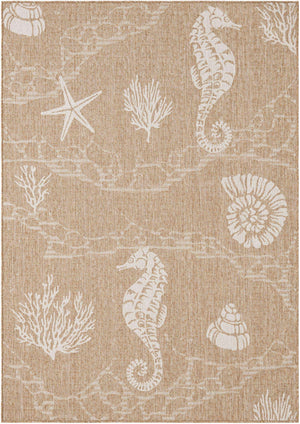 Taupe 5' 3 x 8' Outdoor Coastal Rectangle Area Rug Weather Resistant for Patio, Deck, Terrace, Balcony, Porch 100% Polypropylene Coastal Decor Carpet for Sale at Rug Engine