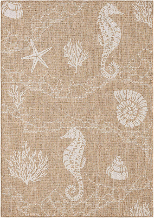Taupe 5' 3 x 8' Outdoor Coastal Rectangle Area Rug Weather Resistant for Patio, Deck, Terrace, Balcony, Porch 100% Polypropylene Coastal Decor Carpet for Sale at Rug Engine