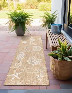 Taupe 2' x 5' 3 Outdoor Coastal Runner Area Rug Weather Resistant for Patio, Deck, Terrace, Balcony, Porch 100% Polypropylene Coastal Decor Carpet for Sale at Rug Engine