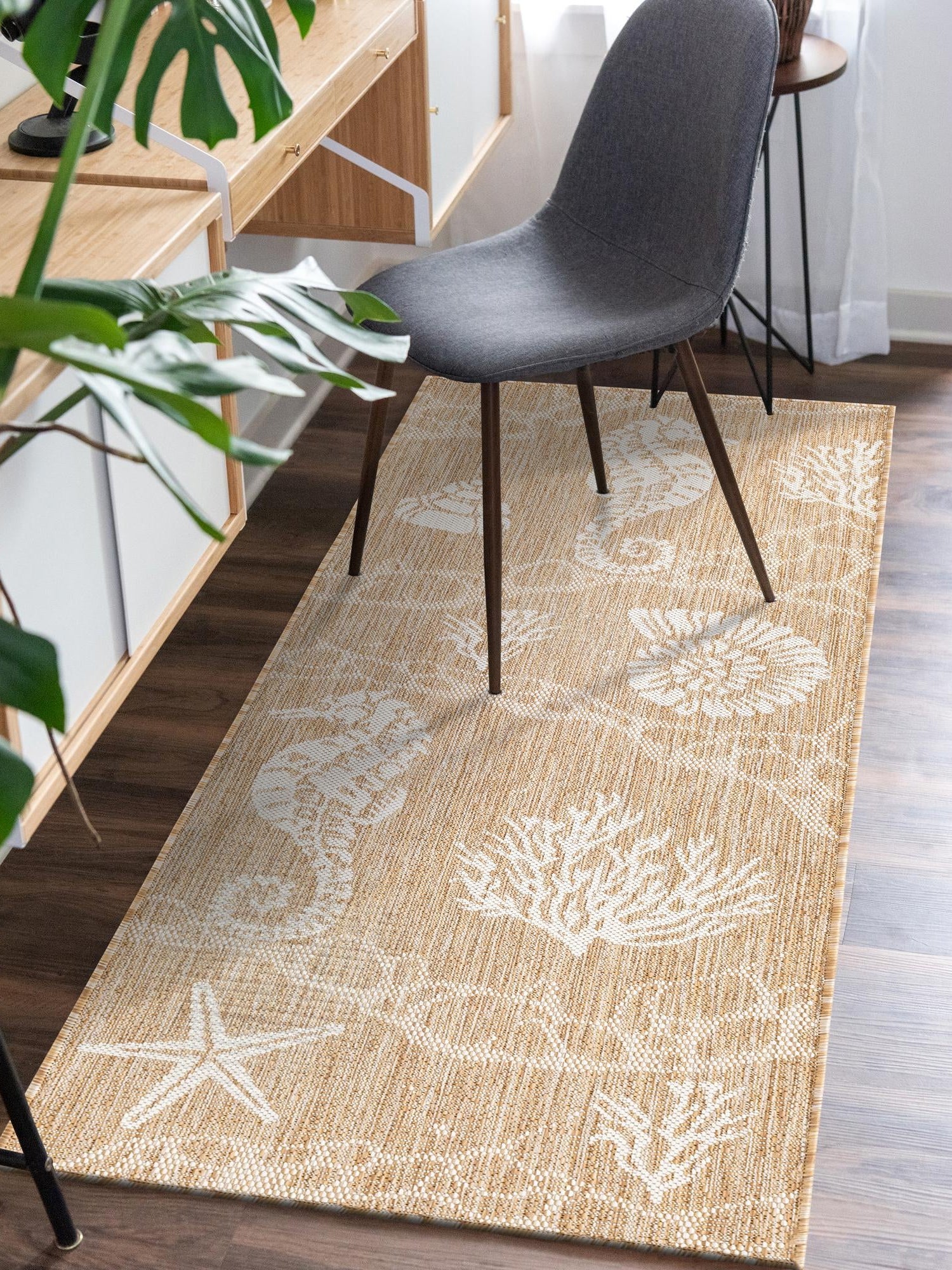 Taupe 2' x 5' 3 Outdoor Coastal Runner Area Rug Weather Resistant for Patio, Deck, Terrace, Balcony, Porch 100% Polypropylene Coastal Decor Carpet for Sale at Rug Engine