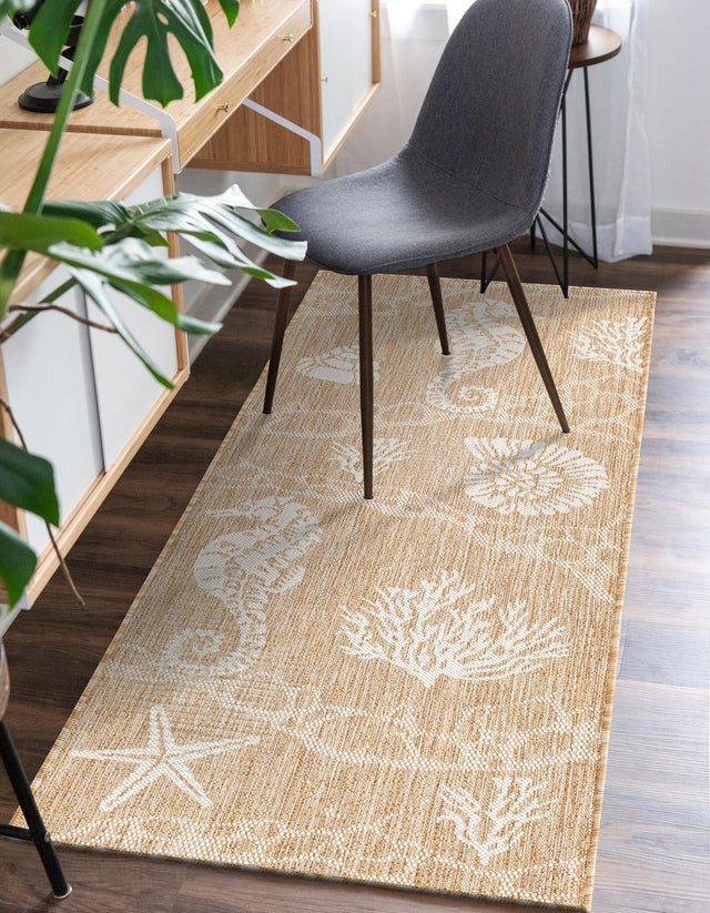 Taupe 2' 7 x 12' Outdoor Coastal Runner Area Rug Weather Resistant for Patio, Deck, Terrace, Balcony, Porch 100% Polypropylene Coastal Decor Carpet for Sale at Rug Engine