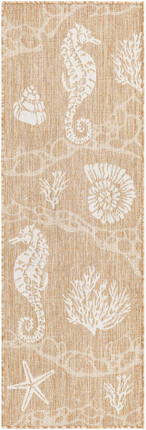 Taupe 2' x 6' 1 Outdoor Coastal Runner Area Rug Weather Resistant for Patio, Deck, Terrace, Balcony, Porch 100% Polypropylene Coastal Decor Carpet for Sale at Rug Engine