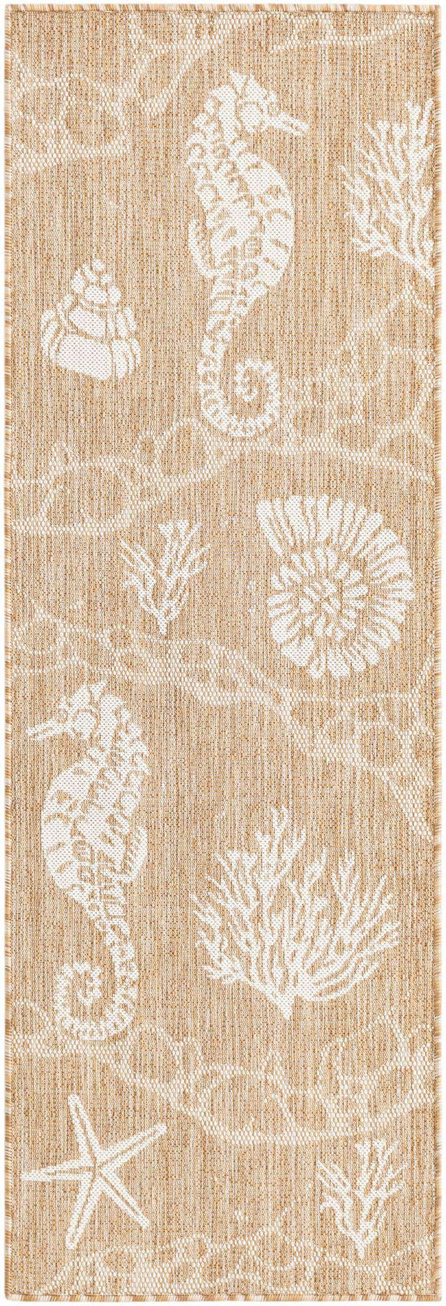 Taupe 2' x 6' 1 Outdoor Coastal Runner Area Rug Weather Resistant for Patio, Deck, Terrace, Balcony, Porch 100% Polypropylene Coastal Decor Carpet for Sale at Rug Engine