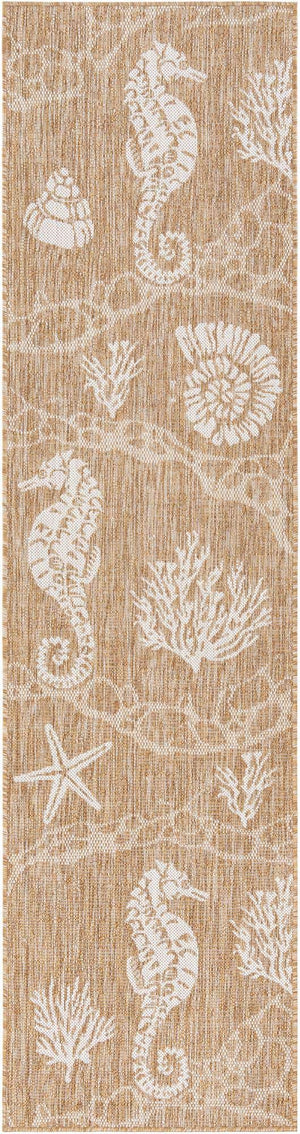 Taupe 2' x 8' Outdoor Coastal Runner Area Rug Weather Resistant for Patio, Deck, Terrace, Balcony, Porch 100% Polypropylene Coastal Decor Carpet for Sale at Rug Engine