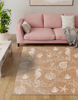 Taupe 12' x 12' Outdoor Coastal Square Area Rug Weather Resistant for Patio, Deck, Terrace, Balcony, Porch 100% Polypropylene Coastal Decor Carpet for Sale at Rug Engine