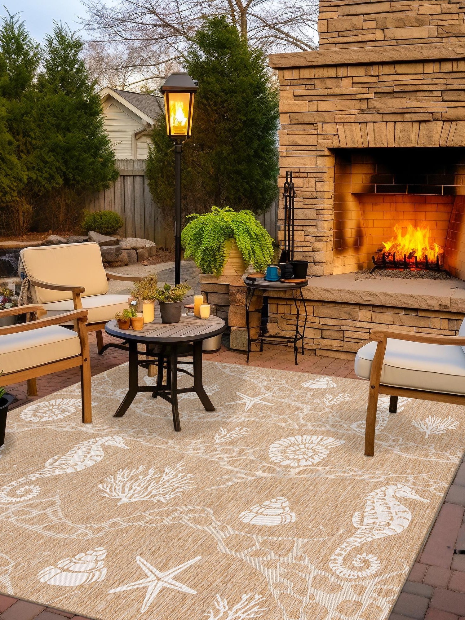 Taupe 12' x 12' Outdoor Coastal Square Area Rug Weather Resistant for Patio, Deck, Terrace, Balcony, Porch 100% Polypropylene Coastal Decor Carpet for Sale at Rug Engine