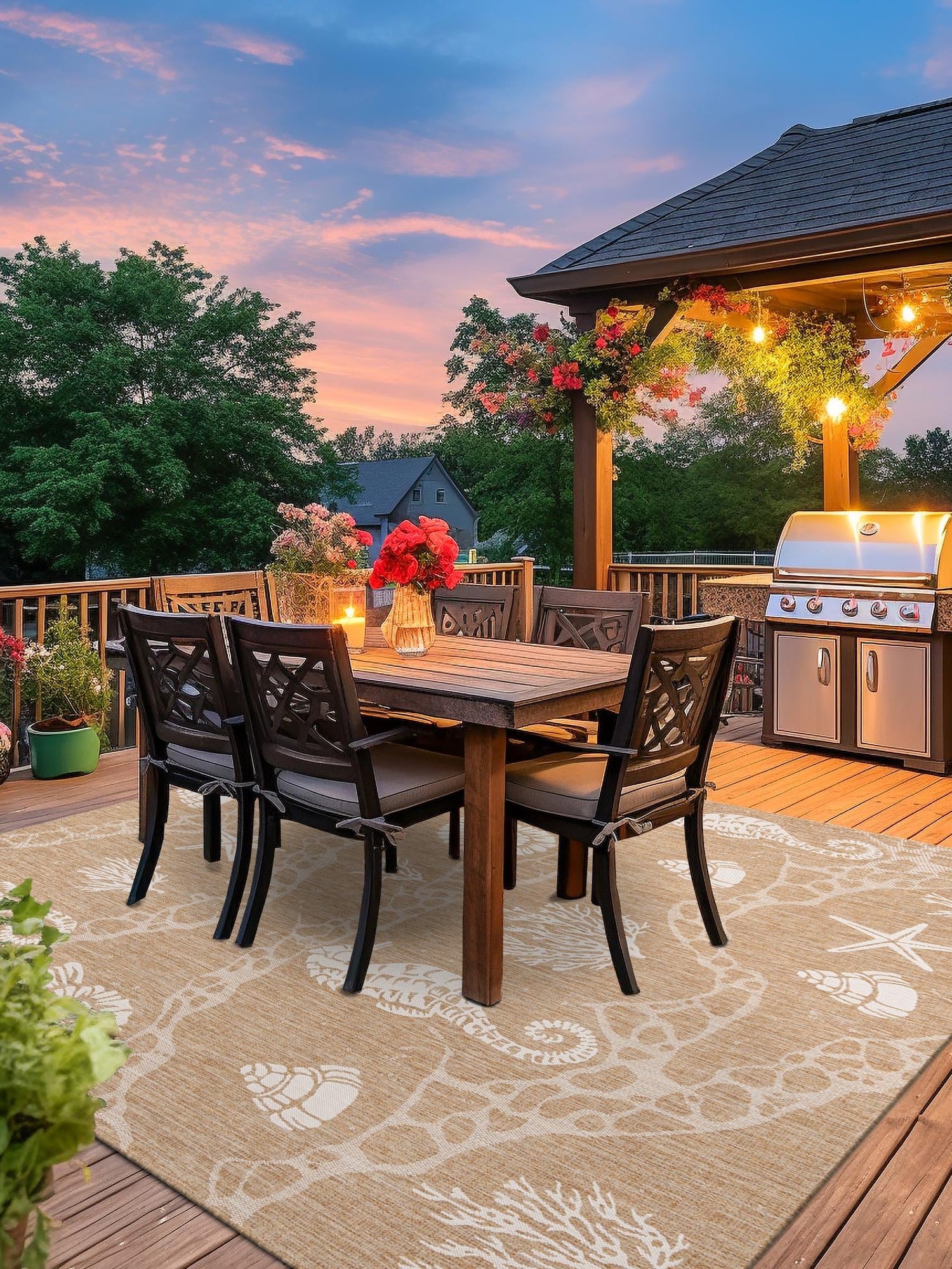 Taupe 12' x 12' Outdoor Coastal Square Area Rug Weather Resistant for Patio, Deck, Terrace, Balcony, Porch 100% Polypropylene Coastal Decor Carpet for Sale at Rug Engine
