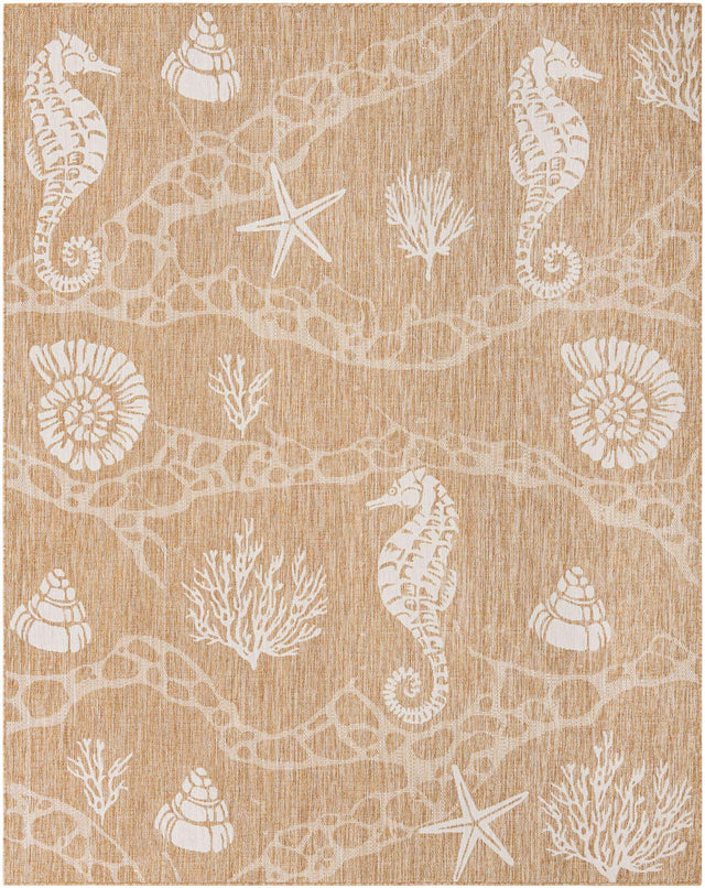 Taupe 7' 10 x 10' Outdoor Coastal Rectangle Area Rug Weather Resistant for Patio, Deck, Terrace, Balcony, Porch 100% Polypropylene Coastal Decor Carpet for Sale at Rug Engine