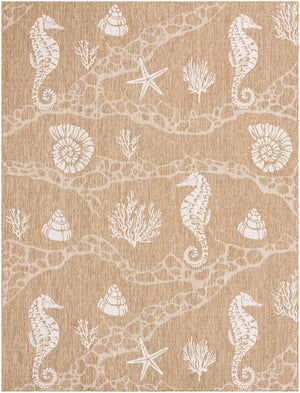 Taupe 9' x 12' Outdoor Coastal Rectangle Area Rug Weather Resistant for Patio, Deck, Terrace, Balcony, Porch 100% Polypropylene Coastal Decor Carpet for Sale at Rug Engine