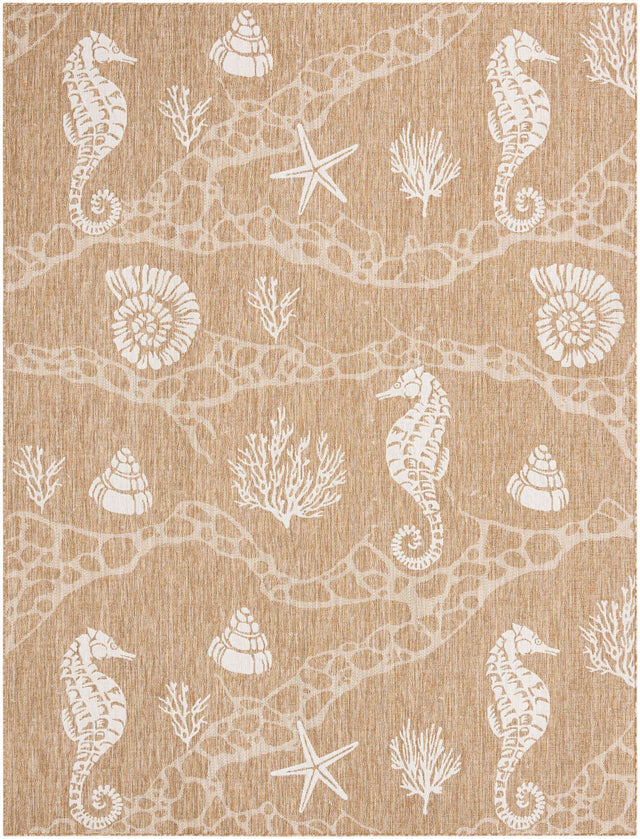 Taupe 9' x 12' Outdoor Coastal Rectangle Area Rug Weather Resistant for Patio, Deck, Terrace, Balcony, Porch 100% Polypropylene Coastal Decor Carpet for Sale at Rug Engine