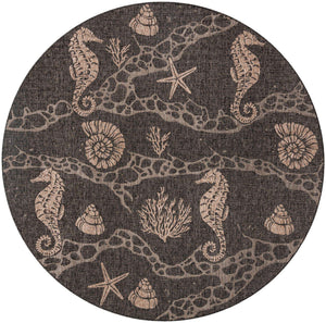 Black 10' x 10' Outdoor Coastal Round Area Rug Weather Resistant for Patio, Deck, Terrace, Balcony, Porch 100% Polypropylene Coastal Decor Carpet for Sale at Rug Engine