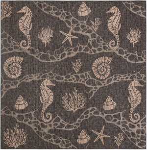Black 10' x 10' Outdoor Coastal Square Area Rug Weather Resistant for Patio, Deck, Terrace, Balcony, Porch 100% Polypropylene Coastal Decor Carpet for Sale at Rug Engine
