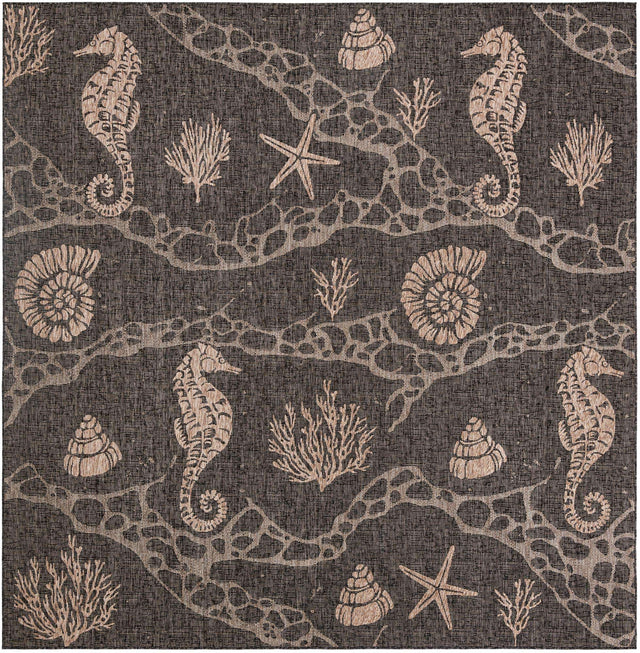 Black 10' x 10' Outdoor Coastal Square Area Rug Weather Resistant for Patio, Deck, Terrace, Balcony, Porch 100% Polypropylene Coastal Decor Carpet for Sale at Rug Engine