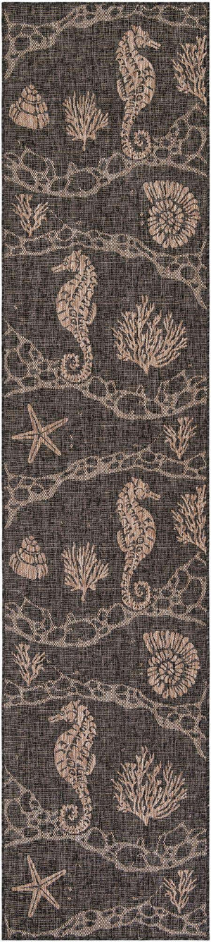 Black 2' 7 x 12' Outdoor Coastal Runner Area Rug Weather Resistant for Patio, Deck, Terrace, Balcony, Porch 100% Polypropylene Coastal Decor Carpet for Sale at Rug Engine