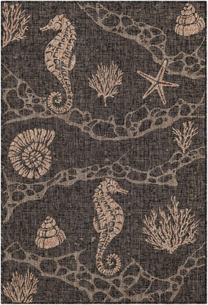Black 4' 1 x 6' 1 Outdoor Coastal Rectangle Area Rug Weather Resistant for Patio, Deck, Terrace, Balcony, Porch 100% Polypropylene Coastal Decor Carpet for Sale at Rug Engine