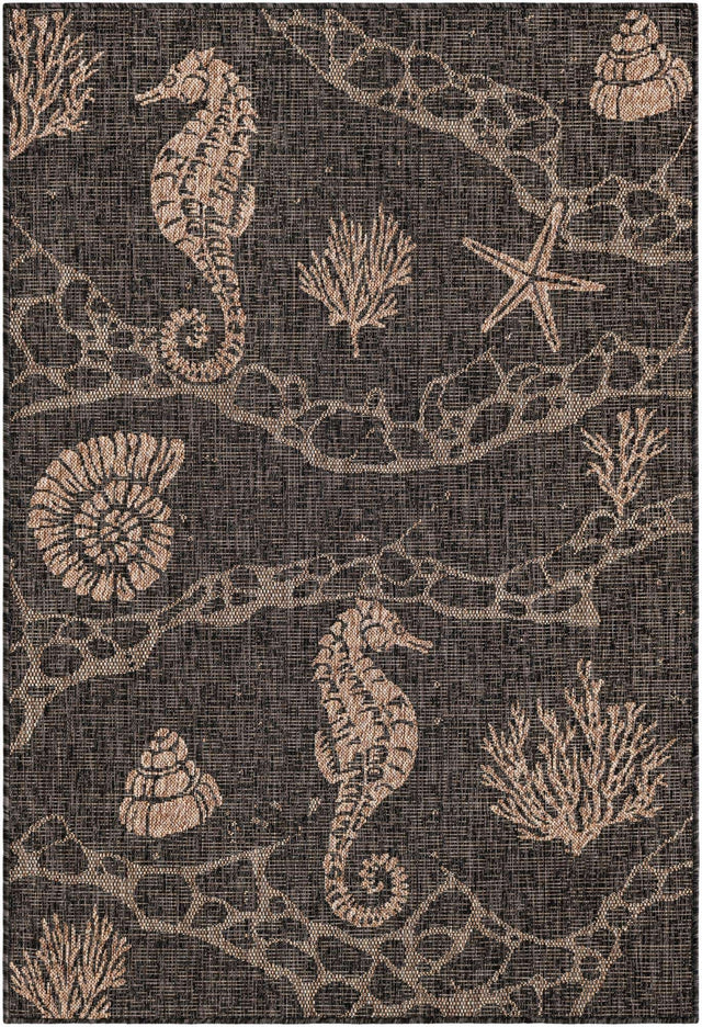 Black 4' 1 x 6' 1 Outdoor Coastal Rectangle Area Rug Weather Resistant for Patio, Deck, Terrace, Balcony, Porch 100% Polypropylene Coastal Decor Carpet for Sale at Rug Engine