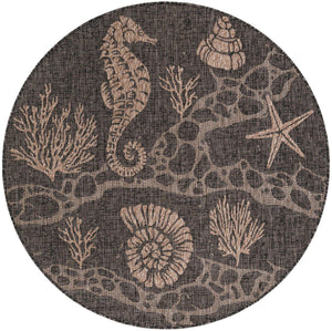 Black 5' 3 x 5' 3 Outdoor Coastal Round Area Rug Weather Resistant for Patio, Deck, Terrace, Balcony, Porch 100% Polypropylene Coastal Decor Carpet for Sale at Rug Engine