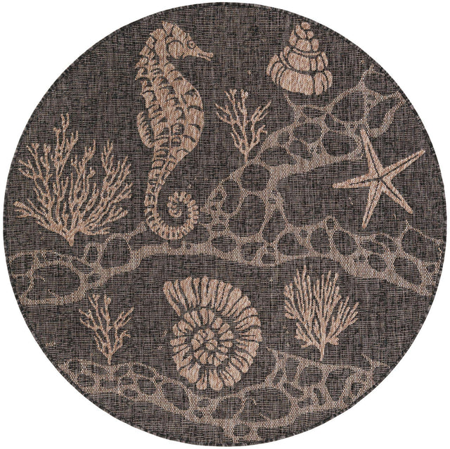 Black 5' 3 x 5' 3 Outdoor Coastal Round Area Rug Weather Resistant for Patio, Deck, Terrace, Balcony, Porch 100% Polypropylene Coastal Decor Carpet for Sale at Rug Engine