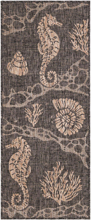 Black 2' x 5' 3 Outdoor Coastal Runner Area Rug Weather Resistant for Patio, Deck, Terrace, Balcony, Porch 100% Polypropylene Coastal Decor Carpet for Sale at Rug Engine