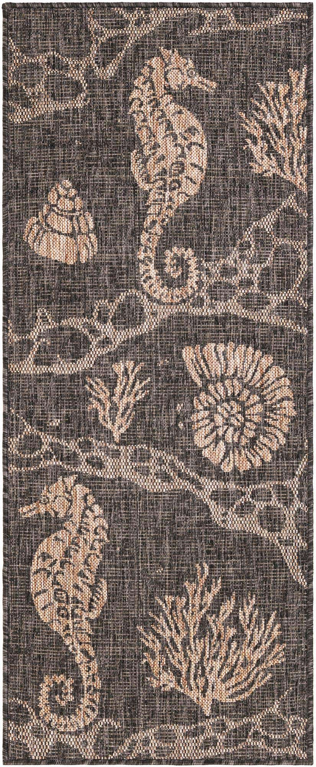 Black 2' x 5' 3 Outdoor Coastal Runner Area Rug Weather Resistant for Patio, Deck, Terrace, Balcony, Porch 100% Polypropylene Coastal Decor Carpet for Sale at Rug Engine