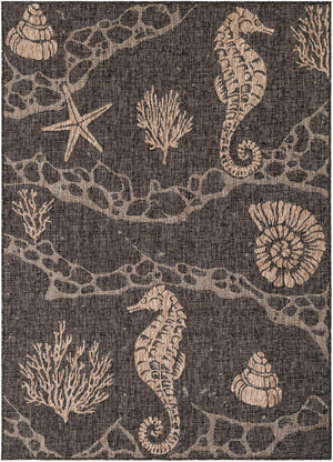 Black 5' 3 x 7' 1 Outdoor Coastal Rectangle Area Rug Weather Resistant for Patio, Deck, Terrace, Balcony, Porch 100% Polypropylene Coastal Decor Carpet for Sale at Rug Engine