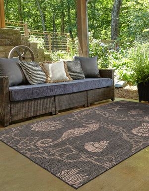 Black 5' 3 x 8' Outdoor Coastal Rectangle Area Rug Weather Resistant for Patio, Deck, Terrace, Balcony, Porch 100% Polypropylene Coastal Decor Carpet for Sale at Rug Engine