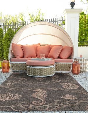 Black 10' x 14' 1 Outdoor Coastal Rectangle Area Rug Weather Resistant for Patio, Deck, Terrace, Balcony, Porch 100% Polypropylene Coastal Decor Carpet for Sale at Rug Engine