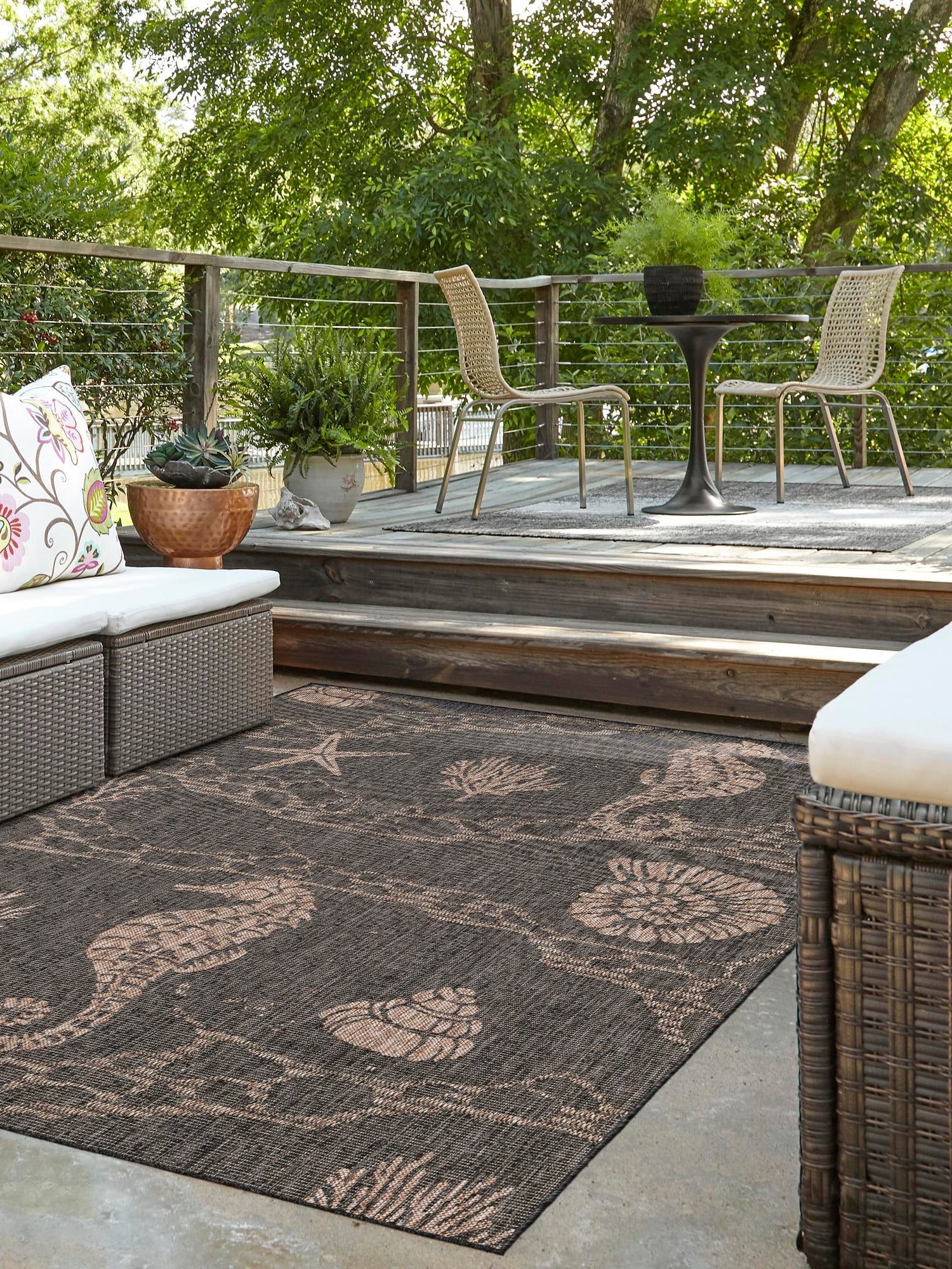 Black 5' 3 x 8' Outdoor Coastal Rectangle Area Rug Weather Resistant for Patio, Deck, Terrace, Balcony, Porch 100% Polypropylene Coastal Decor Carpet for Sale at Rug Engine