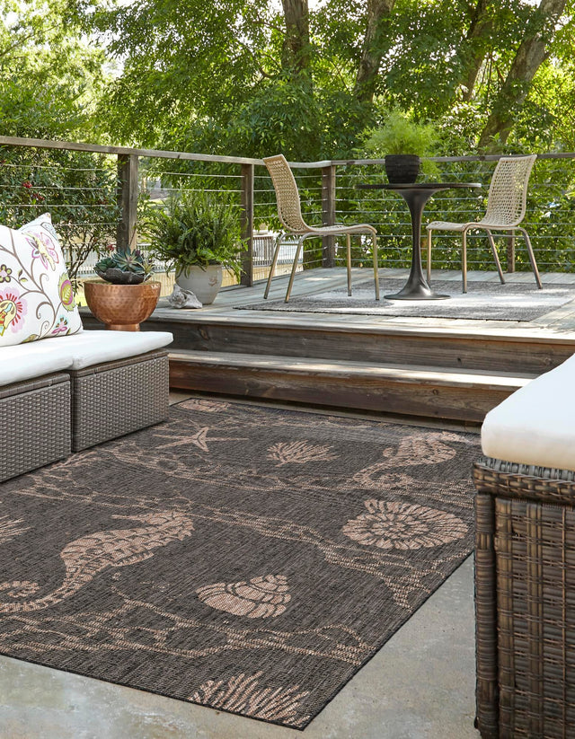 Black 5' 3 x 8' Outdoor Coastal Rectangle Area Rug Weather Resistant for Patio, Deck, Terrace, Balcony, Porch 100% Polypropylene Coastal Decor Carpet for Sale at Rug Engine