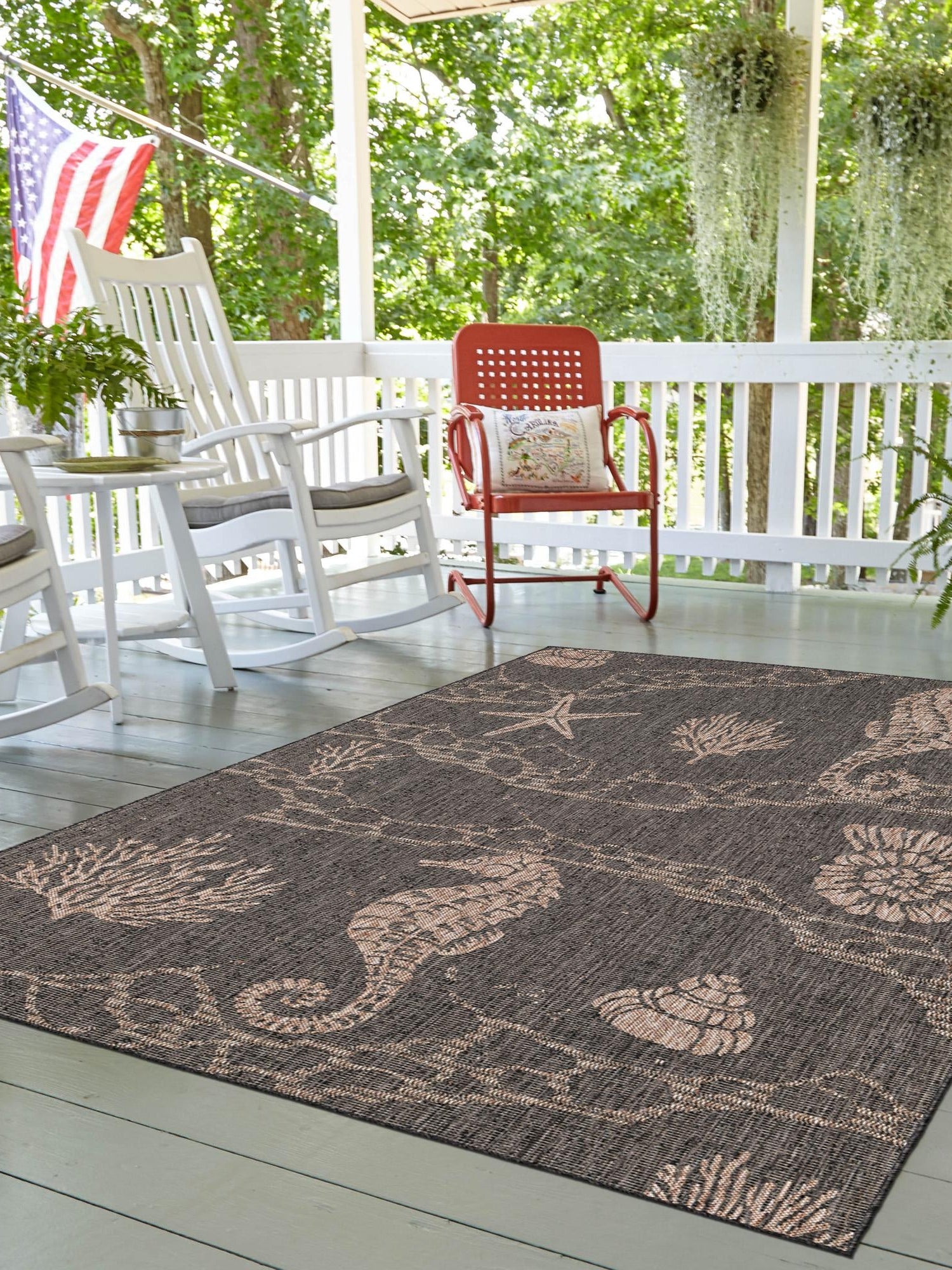 Black 10' x 14' 1 Outdoor Coastal Rectangle Area Rug Weather Resistant for Patio, Deck, Terrace, Balcony, Porch 100% Polypropylene Coastal Decor Carpet for Sale at Rug Engine