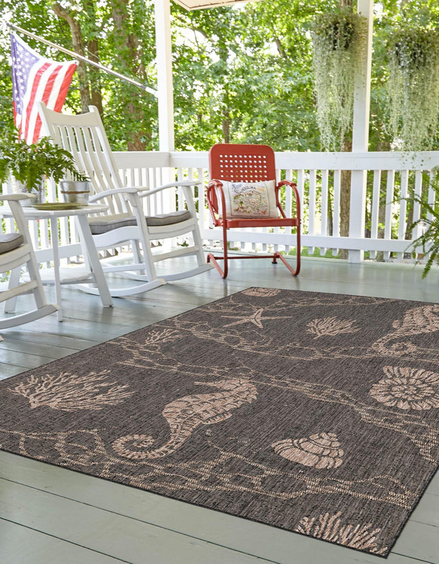 Black 10' x 14' 1 Outdoor Coastal Rectangle Area Rug Weather Resistant for Patio, Deck, Terrace, Balcony, Porch 100% Polypropylene Coastal Decor Carpet for Sale at Rug Engine
