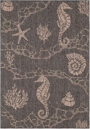 Black 5' 3 x 8' Outdoor Coastal Rectangle Area Rug Weather Resistant for Patio, Deck, Terrace, Balcony, Porch 100% Polypropylene Coastal Decor Carpet for Sale at Rug Engine