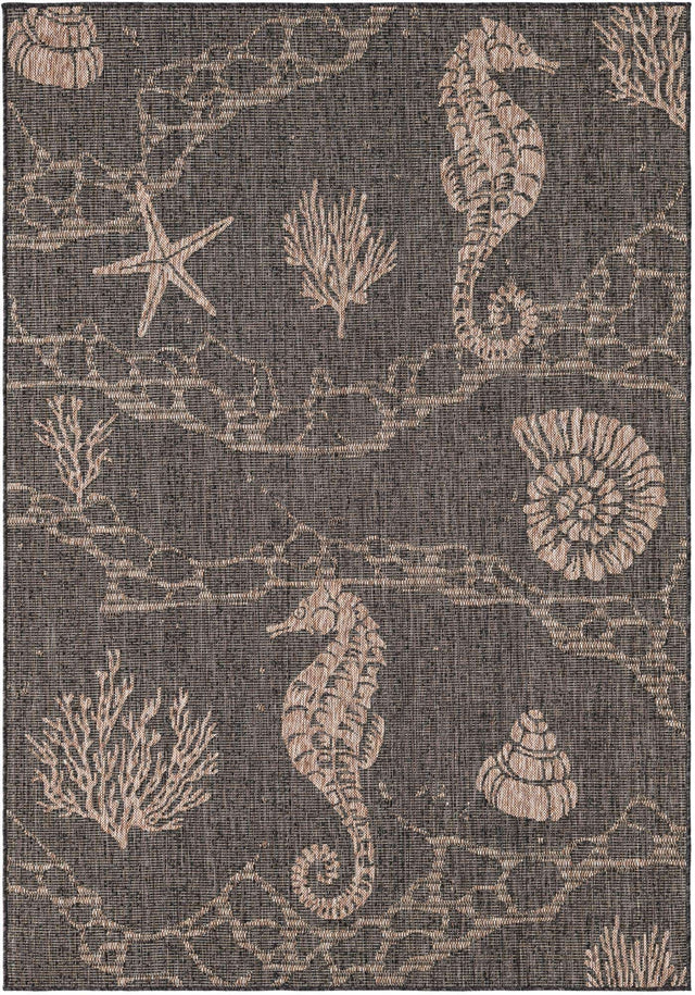 Black 5' 3 x 8' Outdoor Coastal Rectangle Area Rug Weather Resistant for Patio, Deck, Terrace, Balcony, Porch 100% Polypropylene Coastal Decor Carpet for Sale at Rug Engine