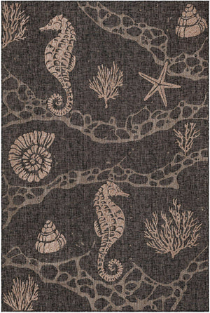 Black 6' 1 x 9' Outdoor Coastal Rectangle Area Rug Weather Resistant for Patio, Deck, Terrace, Balcony, Porch 100% Polypropylene Coastal Decor Carpet for Sale at Rug Engine