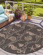 Black 10' x 10' Outdoor Coastal Round Area Rug Weather Resistant for Patio, Deck, Terrace, Balcony, Porch 100% Polypropylene Coastal Decor Carpet for Sale at Rug Engine