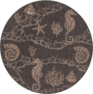 Black 7' 10 x 7' 10 Outdoor Coastal Round Area Rug Weather Resistant for Patio, Deck, Terrace, Balcony, Porch 100% Polypropylene Coastal Decor Carpet for Sale at Rug Engine