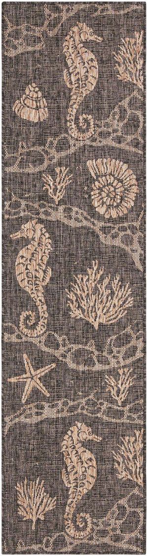 Black 2' x 8' Outdoor Coastal Runner Area Rug Weather Resistant for Patio, Deck, Terrace, Balcony, Porch 100% Polypropylene Coastal Decor Carpet for Sale at Rug Engine