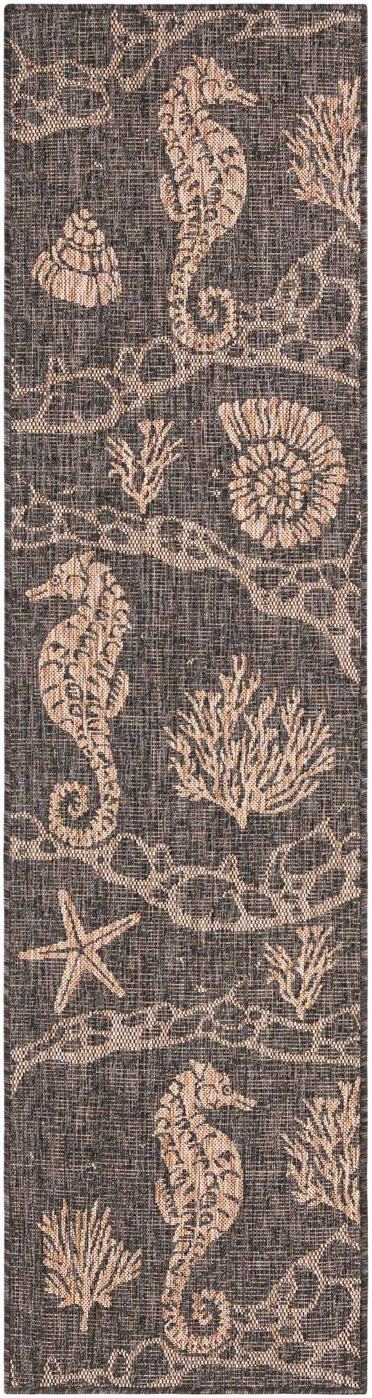 Black 2' x 8' Outdoor Coastal Runner Area Rug Weather Resistant for Patio, Deck, Terrace, Balcony, Porch 100% Polypropylene Coastal Decor Carpet for Sale at Rug Engine