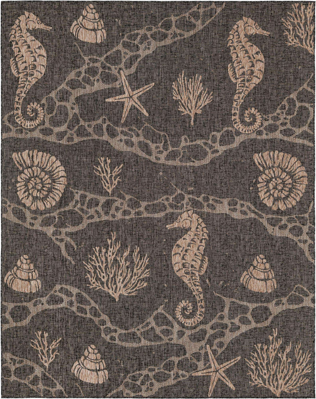 Black 7' 10 x 10' Outdoor Coastal Rectangle Area Rug Weather Resistant for Patio, Deck, Terrace, Balcony, Porch 100% Polypropylene Coastal Decor Carpet for Sale at Rug Engine