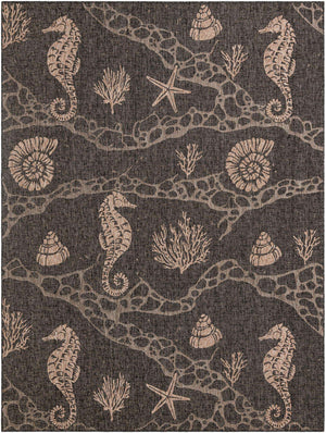 Black 9' x 12' Outdoor Coastal Rectangle Area Rug Weather Resistant for Patio, Deck, Terrace, Balcony, Porch 100% Polypropylene Coastal Decor Carpet for Sale at Rug Engine