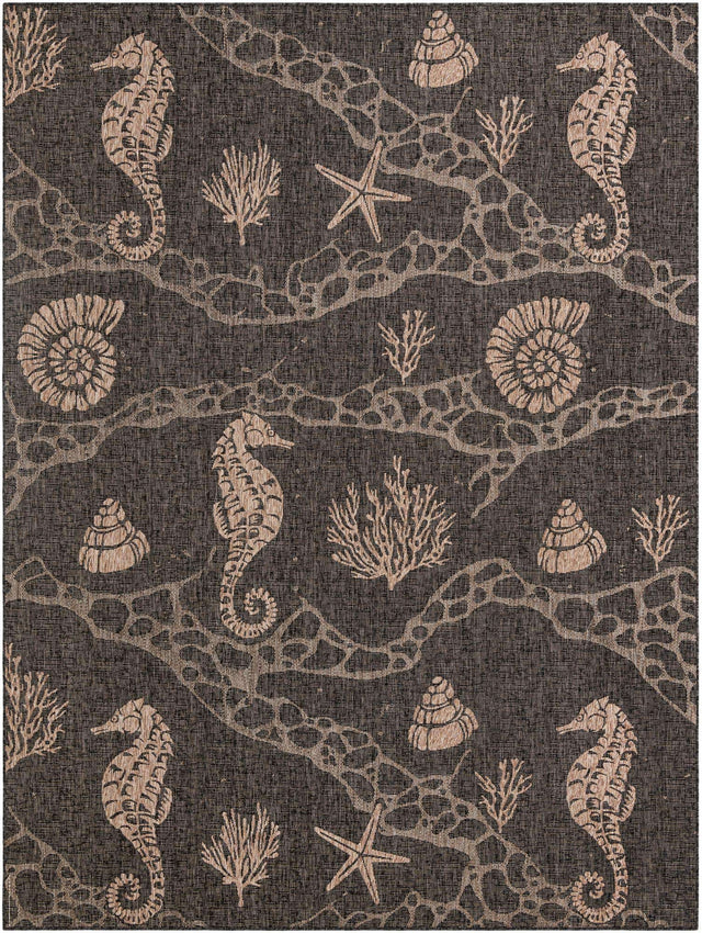 Black 9' x 12' Outdoor Coastal Rectangle Area Rug Weather Resistant for Patio, Deck, Terrace, Balcony, Porch 100% Polypropylene Coastal Decor Carpet for Sale at Rug Engine