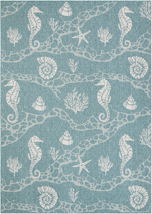 Aqua 10' x 14' 1 Outdoor Coastal Rectangle Area Rug Weather Resistant for Patio, Deck, Terrace, Balcony, Porch 100% Polypropylene Coastal Decor Carpet for Sale at Rug Engine
