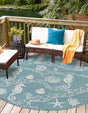 Aqua 12' x 12' Outdoor Coastal Round Area Rug Weather Resistant for Patio, Deck, Terrace, Balcony, Porch 100% Polypropylene Coastal Decor Carpet for Sale at Rug Engine