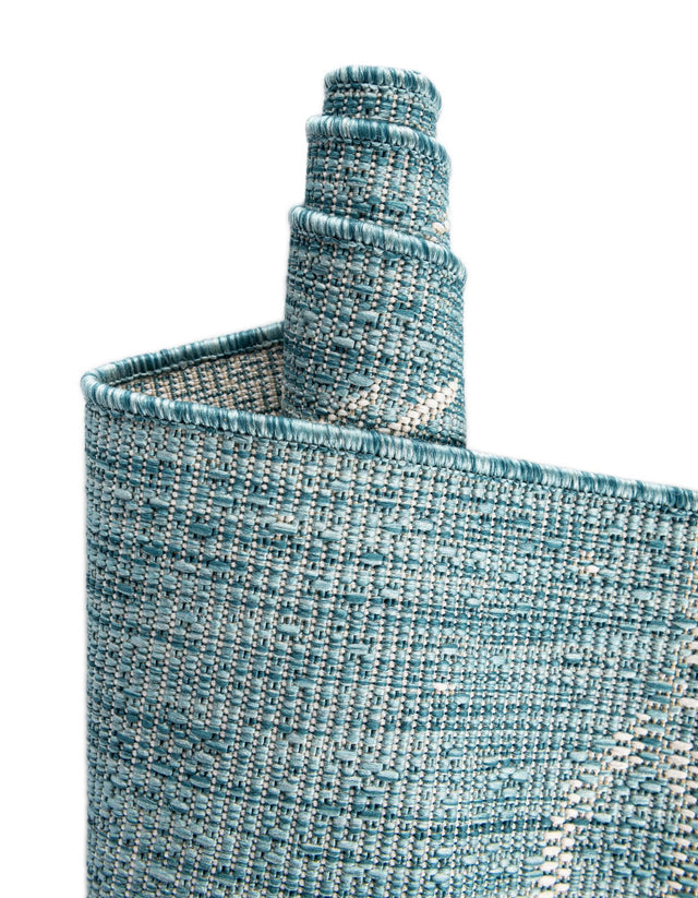 Aqua 2' x 6' 1 Outdoor Coastal Runner Area Rug Weather Resistant for Patio, Deck, Terrace, Balcony, Porch 100% Polypropylene Coastal Decor Carpet for Sale at Rug Engine