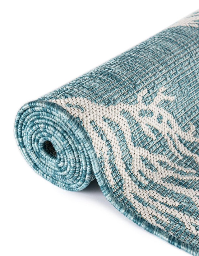 Aqua 2' x 6' 1 Outdoor Coastal Runner Area Rug Weather Resistant for Patio, Deck, Terrace, Balcony, Porch 100% Polypropylene Coastal Decor Carpet for Sale at Rug Engine