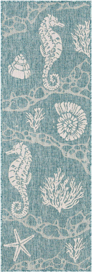Aqua 2' x 6' 1 Outdoor Coastal Runner Area Rug Weather Resistant for Patio, Deck, Terrace, Balcony, Porch 100% Polypropylene Coastal Decor Carpet for Sale at Rug Engine