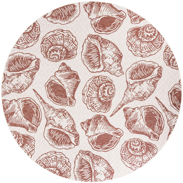Ivory Rust Red 10' x 10' Outdoor Coastal Round Area Rug Weather Resistant for Patio, Deck, Terrace, Balcony, Porch 100% Polypropylene Coastal Decor Carpet for Sale at Rug Engine