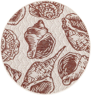 Ivory Rust Red 3' 1 x 3' 1 Outdoor Coastal Round Area Rug Weather Resistant for Patio, Deck, Terrace, Balcony, Porch 100% Polypropylene Coastal Decor Carpet for Sale at Rug Engine