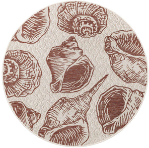 Ivory Rust Red 5' 3 x 5' 3 Outdoor Coastal Round Area Rug Weather Resistant for Patio, Deck, Terrace, Balcony, Porch 100% Polypropylene Coastal Decor Carpet for Sale at Rug Engine