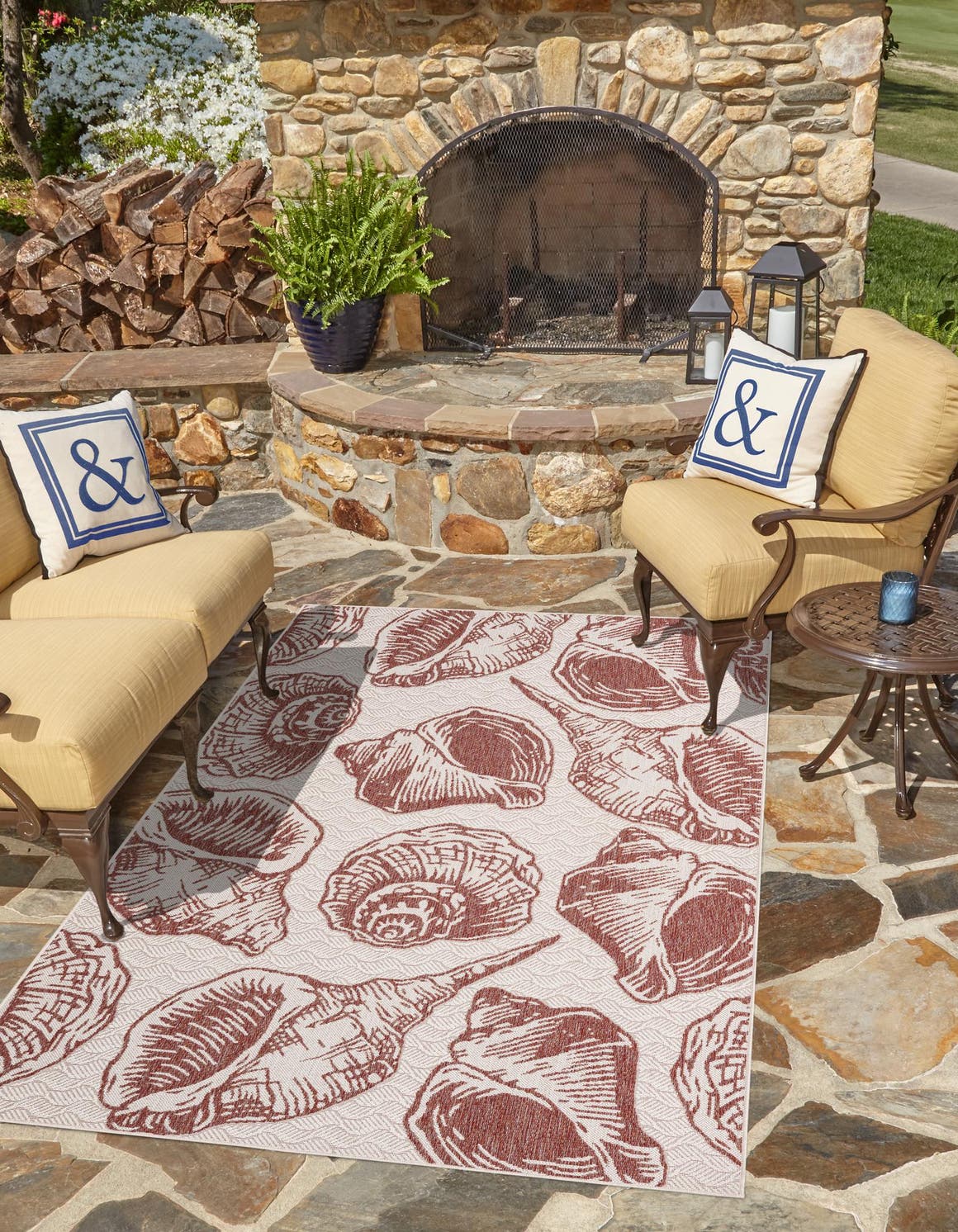 Ivory Rust Red 10' x 14' 1 Outdoor Coastal Rectangle Area Rug Weather Resistant for Patio, Deck, Terrace, Balcony, Porch 100% Polypropylene Coastal Decor Carpet for Sale at Rug Engine